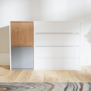 Kommode Weiß - Lowboard: Schubladen in Weiß & Türen in Grau - Hochwertige Materialien - 115 x 79 x 34 cm, konfigurierbar