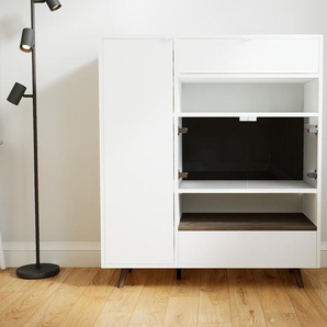 Kommode Weiß - Lowboard: Schubladen in Weiß & Türen in Kristallglas klar - Hochwertige Materialien - 115 x 129 x 50 cm, konfigurierbar