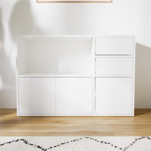 Kommode Weiß - Lowboard: Schubladen in Weiß & Türen in Weiß - Hochwertige Materialien - 115 x 79 x 34 cm, konfigurierbar