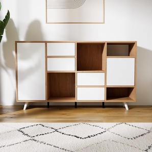 Kommode Weiß - Lowboard: Schubladen in Weiß & Türen in Weiß - Hochwertige Materialien - 156 x 91 x 34 cm, konfigurierbar