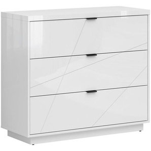 Xxxl Kommode, Weiß, Weiß Hochglanz, Holzwerkstoff, 3 Schubladen, 106x93x42.5 cm, Wohnzimmer, Kommoden & Sideboards, Kommoden