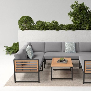 KONIFERA Gartenlounge-Set Delphi, (Set, 20-tlg., 2x3er Sofa, 1x 2er Sofa, 1x Tisch 80x60x42cm, inkl. Kissen, Stahl), Akazienholz, inkl. 3 Dekokissen, verschiedene Stellmöglichkeiten