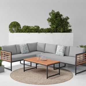 KONIFERA Gartenlounge-Set Lamia, (Set, 14-tlg., 2x3er Sofa, 1x Tisch 110x60x42cm, inkl. Auflagen, inkl. 2 Dekokissen), Stahl, Akazienholz, verschiedene Stellmöglichkeiten, Loungeset