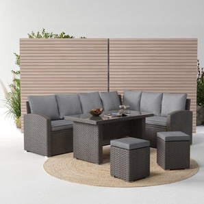 KONIFERA Gartenlounge-Set London, (Set, 17-tlg., 2x3er Sofa, 2x Hocker, 1x Tisch 140x80x66cm, inkl. Auflagen), inkl. Schutzhülle, Aluminium, Polyrattan