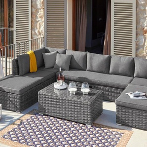 KONIFERA Gartenlounge-Set New York, (21-tlg., 1x 3er AZ-Sofa, 1x Ecke, 1x Sessel, 1x mane mit Staufach, 1x Tisch), Tisch 110x65 cm, Aluminium,Polyrattan,individuell stellbar,10 Personen