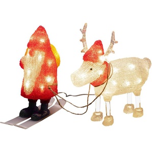 KONSTSMIDE LED Dekofigur Acryl Weihnachtsmann und Rentier, Weihnachtsdeko rot aussen, LED fest integriert, Warmweiß, 40 warm weiße Dioden