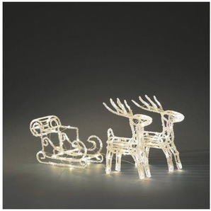 KONSTSMIDE Weihnachtsfigur Weihnachtsdeko aussen (1 St), LED Acryl-Set Schlitten mit 2 Rentieren, 96 warm weiße Dioden
