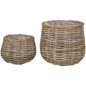 Korbset, Hellbraun, Kunststoff, 2-teilig, Rattan, 34 cm, Ordnen & Aufbewahren, Aufbewahrungskörbe