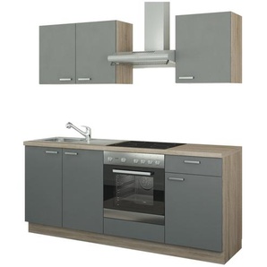 Küchenzeile mit Elektrogeräten - grau - Materialmix - 200 cm | Möbel Kraft