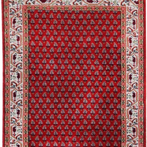 Läufer THEKO Chandi Mir Teppiche Gr. B: 80cm, 12mm, L: 250cm, rot (rot/creme) Fransenteppich Teppich-Läufer, reine Wolle, handgeknüpft, mit Fransen