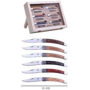 Laguiole knife set 6 pcs foldable with wooden handle