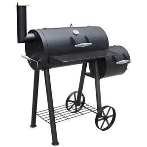 Landmann Holzkohlegrill, Schwarz, Metall, 63x127x122 cm, Thermometer, mit Rollen, Ablagefläche, Grills, Holzkohlegrills