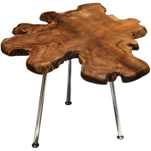 Landscape Beistelltisch, Alu, Teak, Holz, Metall, Teakholz, massiv, organisch, Rundrohr, 50x36x40 cm, Wohnzimmer, Wohnzimmertische, Beistelltische, Beistelltische Metall