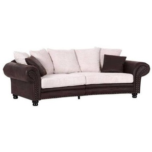 Landscape Chesterfield-Sofa Chalet, Braun, Creme, Textil, 3-4-Sitzer, Füllung: Polyester, 276x81x140 cm, Hocker erhältlich, Wohnzimmer, Sofas & Couches, Sofas, Chesterfield Sofas