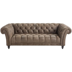 Landscape Chesterfield-Sofa, Dunkelbraun, Leder, Echtleder, Anilinleder, Uni, 4-Sitzer, 230x74x101 cm, Lederauswahl, Rücken echt, Wohnzimmer, Sofas & Couches, Wohnlandschaften, Ledersofas