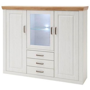 Landscape Highboard Brixen, Eiche, Pinien, Metall, 3 Schubladen, 163x142x40 cm, Wohnzimmer, Kommoden & Sideboards, Highboards