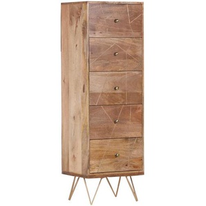 Landscape Highboard, Natur, Gold, Metall, Mangoholz, massiv, 5 Schubladen, 50x153x43 cm, Typenauswahl, Beimöbel erhältlich, stehend, Holzmöbel, Kleinmöbel Holz, Holzkommoden, Highboards Holz