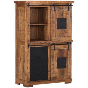 Landscape Highboard, Natur, Metall, Mangoholz, massiv, 2 Fächer, 2 Schubladen, 95x145x45 cm, stehend, Holzmöbel, Kleinmöbel Holz, Holzkommoden, Highboards Holz