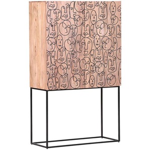 Landscape Highboard, Natur, Schwarz, Holz, Akazie, massiv, Gesicht, 1 Fächer, 90x150x38 cm, Typenauswahl, stehend, Holzmöbel, Kleinmöbel Holz, Holzkommoden, Highboards Holz