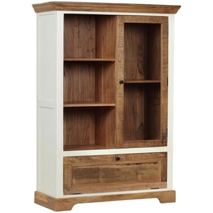 Landscape Highboard, Natur, Weiß, Metall, Akazie, Mangoholz, vollmassiv, Holzoptik, 3 Fächer, 100x145x42 cm, Beimöbel erhältlich, stehend, Wohnzimmer, Kommoden & Sideboards, Highboards