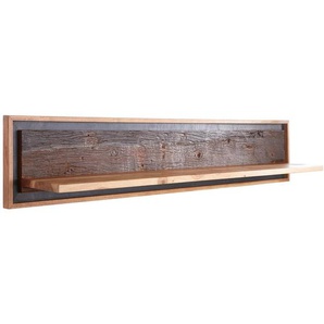 Landscape Wandboard, Braun, Akazie, Dunkelgrau, Holz, Akazie, Recyclingholz, furniert, massiv, 160x30x25 cm, Wohnzimmer, Regale, Wandboards