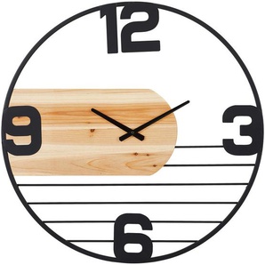 Landscape Wanduhr, Natur, Schwarz, Holz, Metall, Tanne, massiv, 60x60x5 cm, Fsc, Dekoration, Uhren, Wanduhren