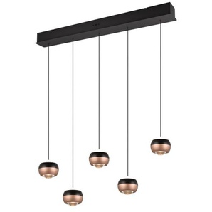 LED-Pendelleuchte Orbit, schwarz/coffee, 5-flammig, 100 cm, inkl. Dimmfunktion