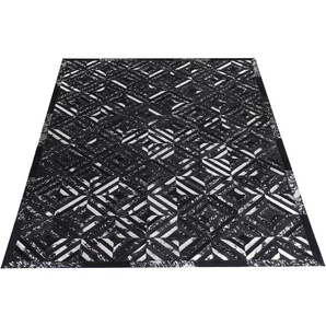 Lederteppich LEONIQUE Faris Teppiche Gr. B/L: 160 cm x 230 cm, 8 mm, 1 St., silberfarben (silberfarben, schwarz) Esszimmerteppiche echtes Leder, robuster Teppich