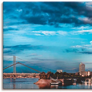 Leinwandbild ARTLAND Düsseldorf Skyline I Bilder Gr. B/H: 150 cm x 75 cm, Leinwandbild Deutschland, 1 St., blau Leinwandbilder auf Keilrahmen gespannt