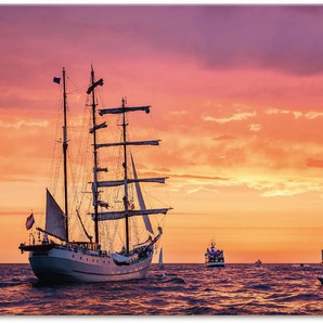 Leinwandbild ARTLAND Segelschiffe Hanse Sail in Rostock I Bilder Gr. B/H: 120 cm x 80 cm, Leinwandbild Boote & Schiffe, 1 St., lila Leinwandbilder auf Keilrahmen gespannt