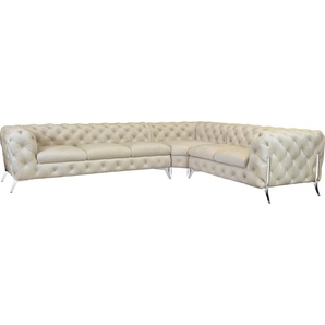 Leonique Chesterfield-Sofa Amaury L-Form, großes Ecksofa, Chesterfield-Optik, Breite 323 cm, Fußfarbe wählbar