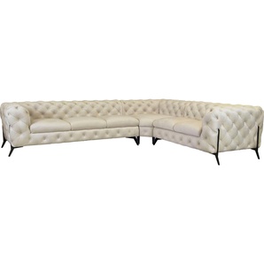 Leonique Chesterfield-Sofa Amaury L-Form, großes Ecksofa, Chesterfield-Optik, Breite 323 cm, Fußfarbe wählbar