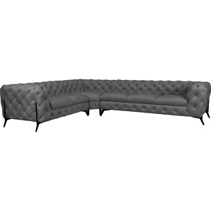 Leonique Chesterfield-Sofa Amaury L-Form, großes Ecksofa, Chesterfield-Optik, Breite 323 cm, Fußfarbe wählbar