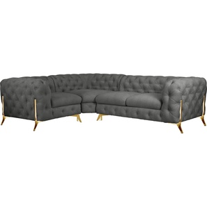 Leonique Chesterfield-Sofa Amaury L-Form, moderne Chersterfield-Optik, Breite 262 cm, Fußfarbe wählbar