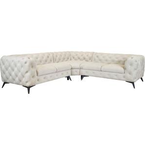 Leonique Chesterfield-Sofa Glynis L-Form, aufwändige Knopfheftung, moderne Chesterfield Optik, Fußfarbe wählbar