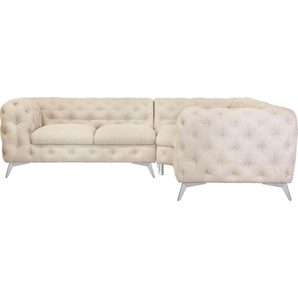 Leonique Chesterfield-Sofa Glynis L-Form, aufwändige Knopfheftung, moderne Chesterfield Optik, Fußfarbe wählbar