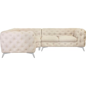 Leonique Chesterfield-Sofa Glynis L-Form, aufwändige Knopfheftung, moderne Chesterfield Optik, Fußfarbe wählbar