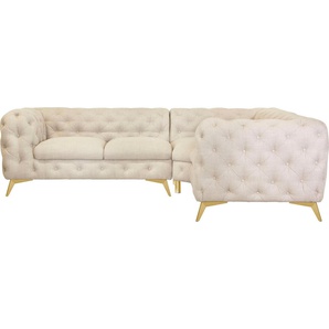 Leonique Chesterfield-Sofa Glynis L-Form, aufwändige Knopfheftung, moderne Chesterfield Optik, Fußfarbe wählbar