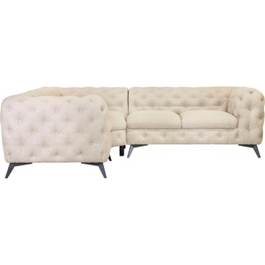 Leonique Chesterfield-Sofa Glynis L-Form, aufwändige Knopfheftung, moderne Chesterfield Optik, Fußfarbe wählbar