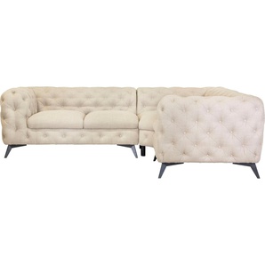 Leonique Chesterfield-Sofa Glynis L-Form, aufwändige Knopfheftung, moderne Chesterfield Optik, Fußfarbe wählbar