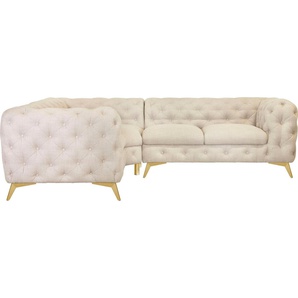 Leonique Chesterfield-Sofa Glynis L-Form, aufwändige Knopfheftung, moderne Chesterfield Optik, Fußfarbe wählbar