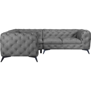 Leonique Chesterfield-Sofa Glynis L-Form, aufwändige Knopfheftung, moderne Chesterfield Optik, Fußfarbe wählbar