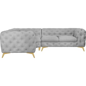 Leonique Chesterfield-Sofa Glynis L-Form, aufwändige Knopfheftung, moderne Chesterfield Optik, Fußfarbe wählbar