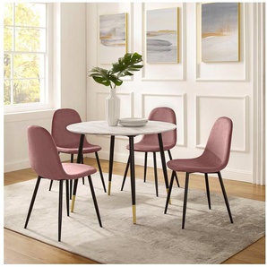 Leonique Essgruppe Eadwine Esstisch rund marmorfarben, schwarz oder eichefarben100 Ø cm, (Set, 5-tlg), und 4 Stühle in verschiedenen Farben