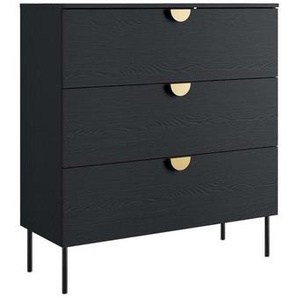 Leonique Kommode Kommode Bellot mit 3 Schubladen und goldenen Metallgriffen, Sideboard auf Metallfüßen, BxTxH 100x40x107 cm