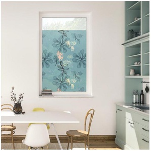 LICHTBLICK ORIGINAL Fensterfolie Fensterfolie selbstklebend, Sichtschutz, Aqua Floral - Blau, blickdicht, glatt