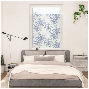 LICHTBLICK ORIGINAL Fensterfolie Fensterfolie selbstklebend, Sichtschutz, Blueprint Palms - Blau, blickdicht, glatt