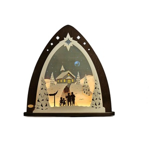 Lichterbogen WEIGLA Bergkapelle, Weihnachtsdeko Schwibbögen Gr. H/T: 53 cm x 9 cm, schwarz (schwarz, natur) Schwibbögen Weihnachtspyramiden in 3D Optik