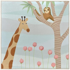 Lindorug Kinderteppich Living-Kids, Mehrfarbig, Textil, Giraffe, quadratisch, 120x120 cm, Oeko-Tex® Standard 100, für Fußbodenheizung geeignet, rutschfest, in verschiedenen Größen erhältlich, wasserabweisend, schmutzabweisend, Hausstauballergiker