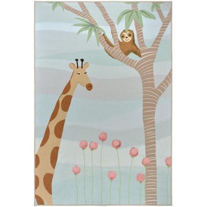 Lindorug Kinderteppich Living-Kids, Mehrfarbig, Textil, Giraffe, rechteckig, 120x180 cm, Oeko-Tex® Standard 100, für Fußbodenheizung geeignet, rutschfest, in verschiedenen Größen erhältlich, wasserabweisend, schmutzabweisend, Hausstauballergiker